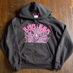 Black Hoodie with Pink Graphic Design